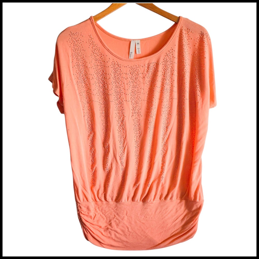 Flats Heels Peach Top Dolman Sleeve Ruched Sides Casual‎ Blouse Size M